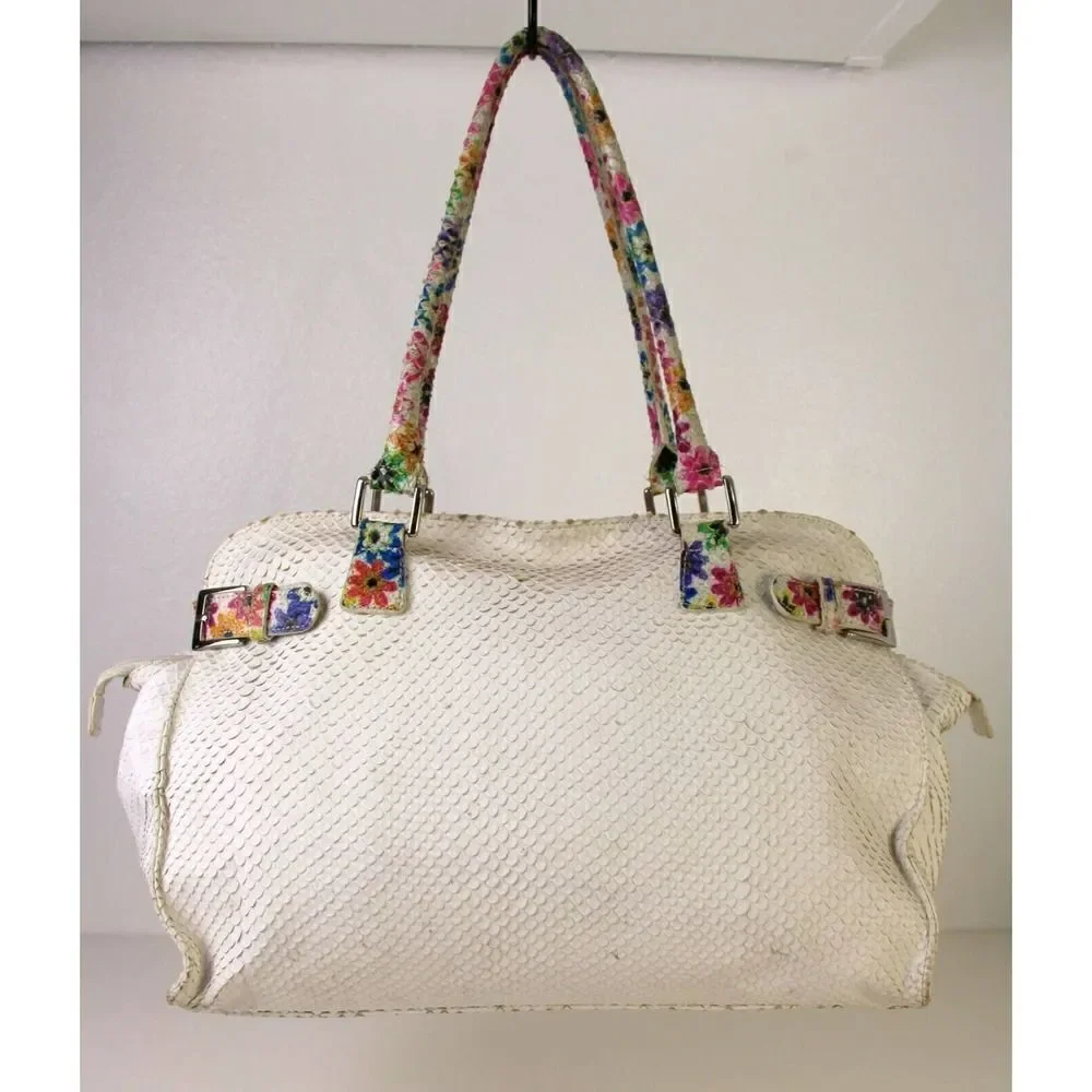 SONDRA ROBERTS SNAKE EMBOSSED WHITE GENUINE LEATHER HOBO TOTE SHOULDER BAG PURSE - Picture 4 of 11